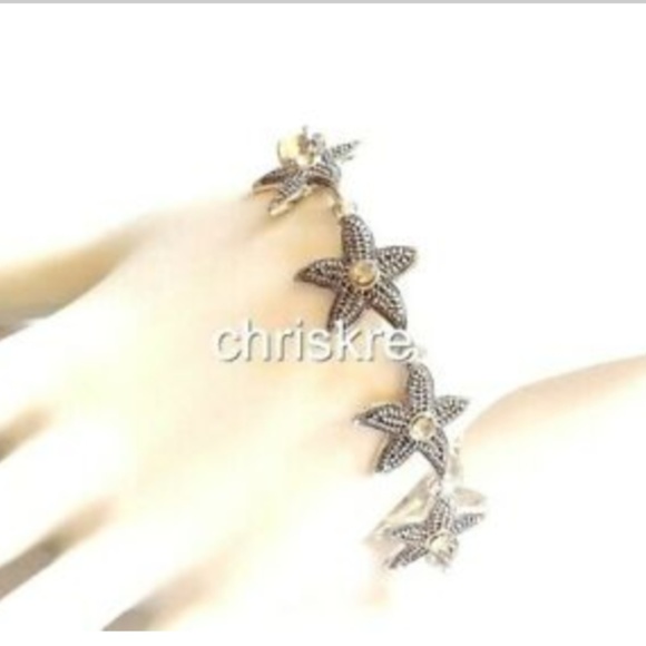 Silver Starfish Charm Bracelet Crystal Sea Life - Picture 5 of 7